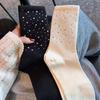 Luxury European Crystal Rhinestone Women's Socks - Double-Sided, High-Quality Cotton, Trendy Decorative Design