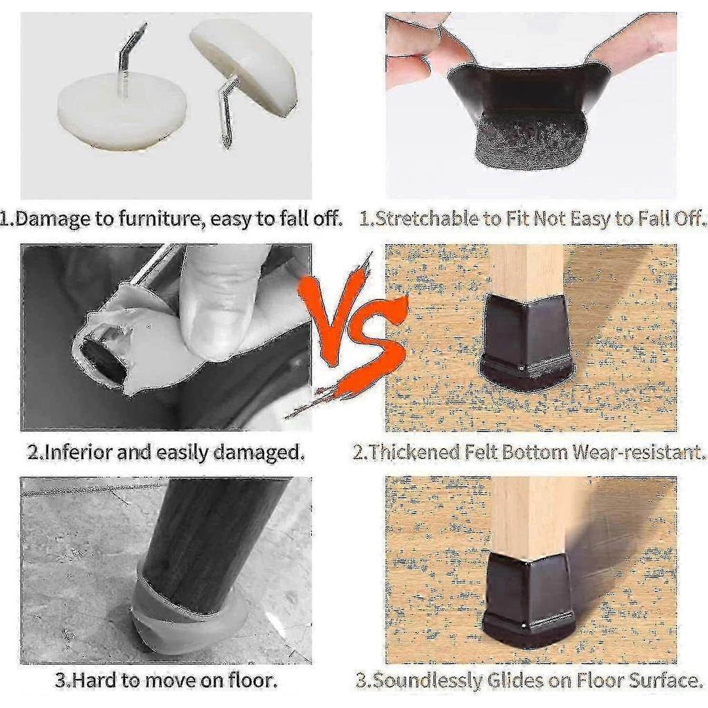 24 Pcs Square Chair Leg Floor Protectors With Felt, Chair Legs Caps, Floor Protectors For Chairs, Felt Furniture Chair Pads, Chair Leg Cups Covers, Ba
