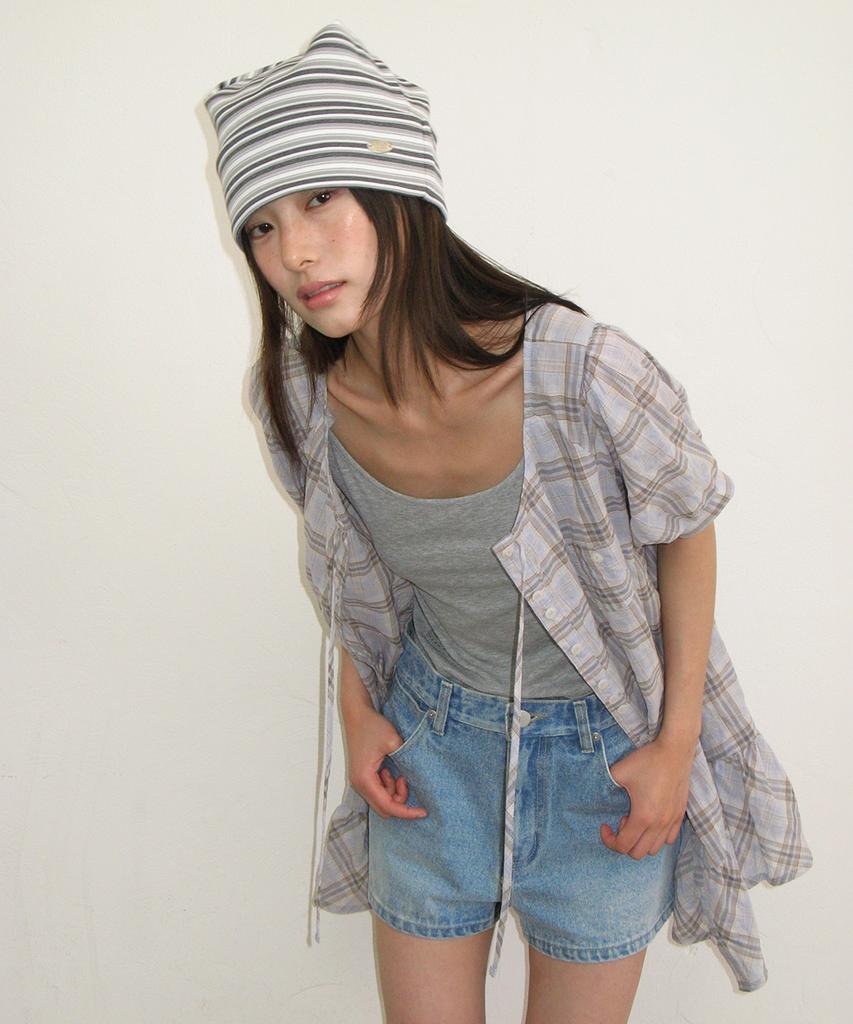 RONRON Stripe Knot Square Beanie Gray