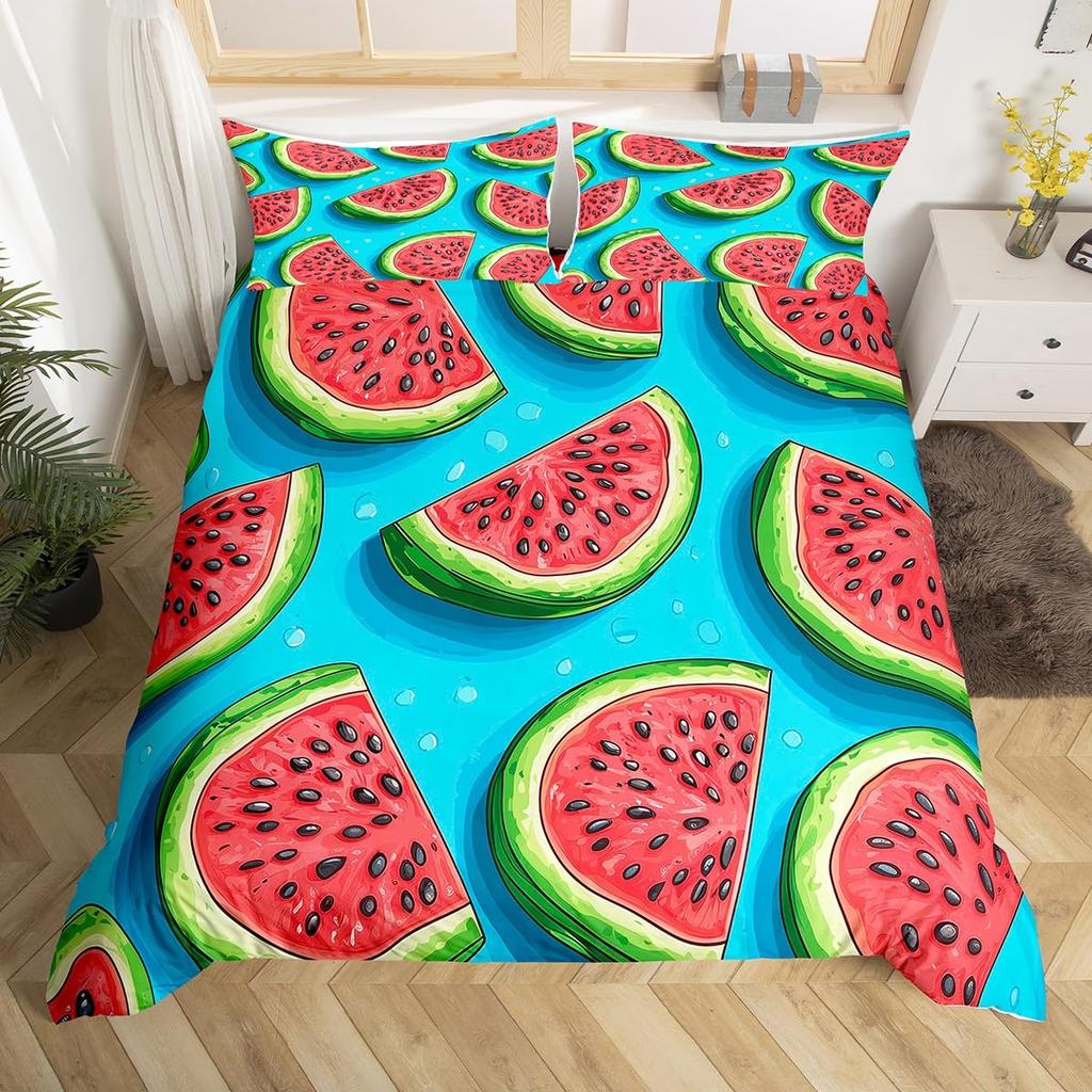 Watermelon Duvet Cover Set Kids Girls Delicious Fruit Print Bedding Set Pink Watermelon Pattern Room Decor Comforter Cover Sets
