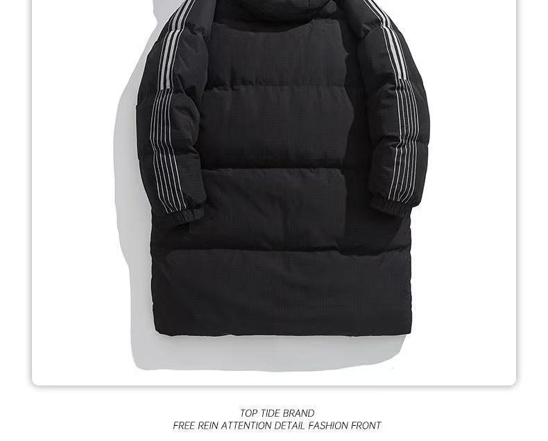 Unisex Mid-Length Striped Cotton-Padded Jacket - Winter 2025, Warm & Thick, Korean Style Student Coat