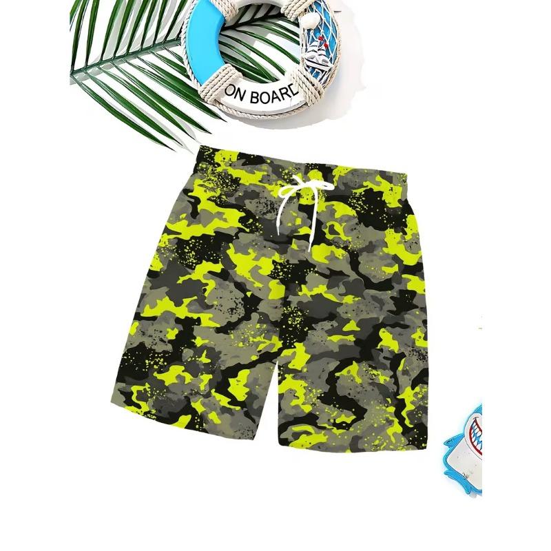 

Hawaiian style beach shorts worn outside casual shorts blue and green gradient coconut tree print shorts 5XL
