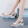 Student fashion thick-soled wedge heel leather medium heel sports sandals women's one-word buckle