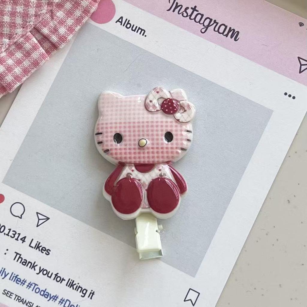 Large Plaid Cartoon Cat Hair Clip - Versatile Japanese Style Bangs Accessory