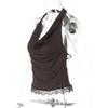 Women's Sexy Milk Silk Patchwork Halter Tank Top with Lace-up Neck