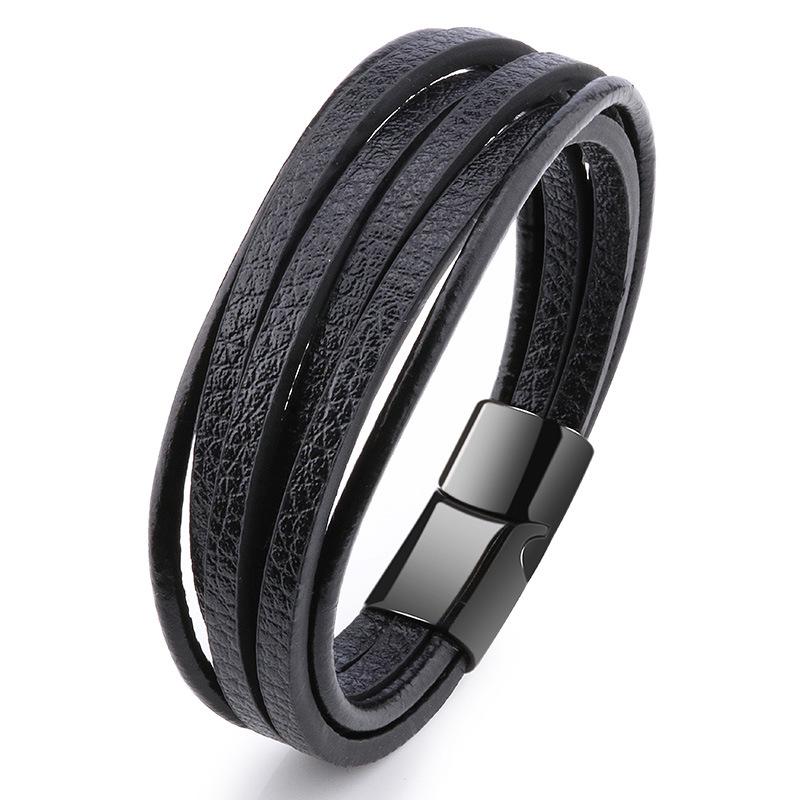 2022 New European & American PU Men's Leather Alloy Woven Bracelet