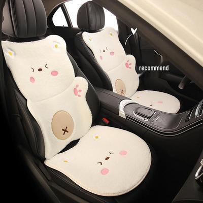 Flower Bear Winter Plush Car Seat Cushion for Leapmotor T03/B01/B10/C10 - Cartoon Cute Girl Design
