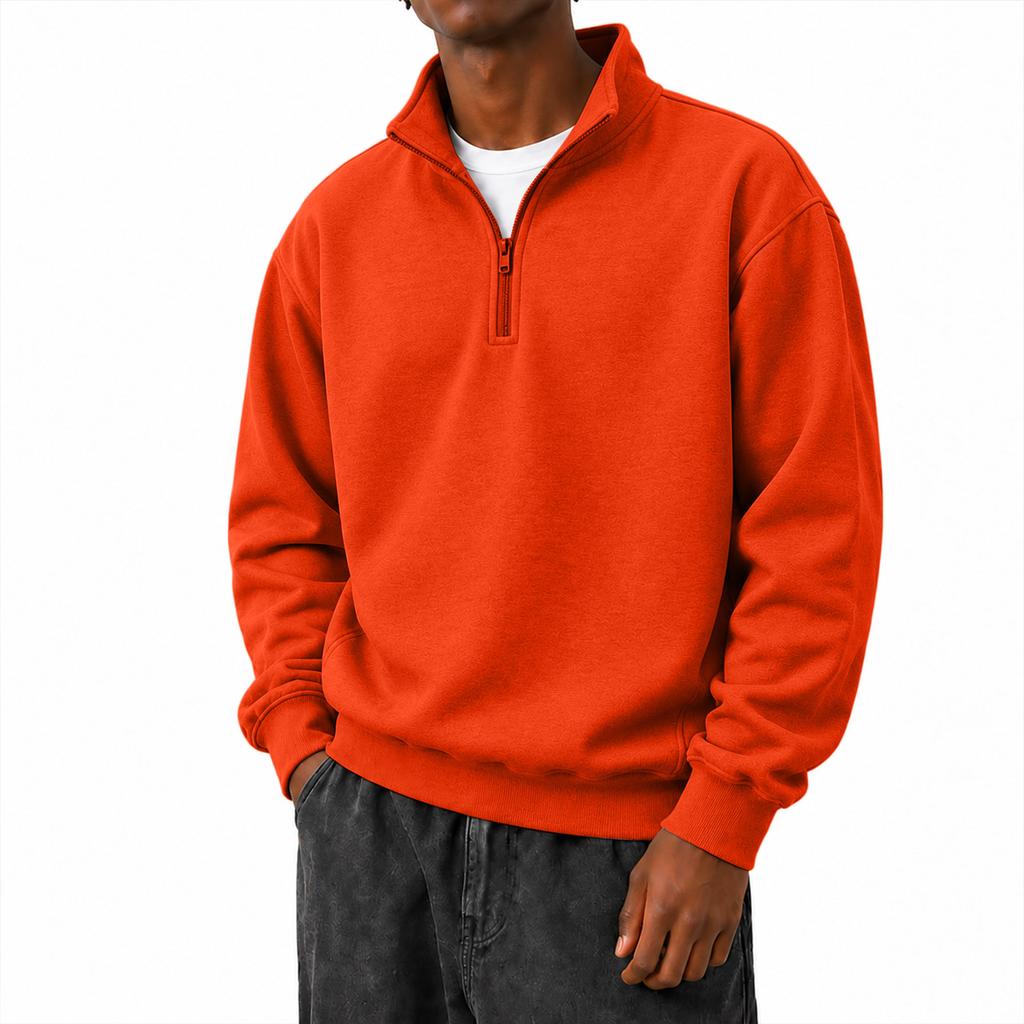 Men's Stand Collar Quarter-Zip Long Sleeve Pullover Sweatshirt Casual Loose Fit for Everyday Wear