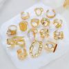15Pcs Gold Color Bow Pearl Ring Set For Women Irregular Lava Texture Chunky Bow Knot Pearl Inlaid Finger Ring Trendy Jewelry New