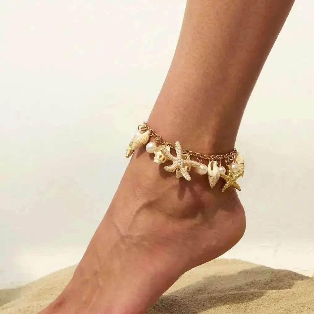 

Ingemark 2 Styles Bohemia Starfish Conch Pendent Anklet for Women Summer Beach Party Foot Chains Y2K Charm Aesthetics Jewelry