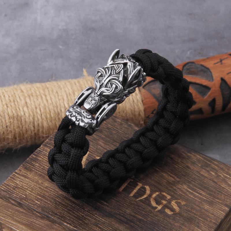 Never Fade Rock Viking Wolf Bracelet Men's Handmade Cord Can Open Wolf Mouth Punk Bracelets Biker Jewelry