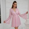Summer Women's Sequins Deep V Swing Loose Long Sleeve Dresses