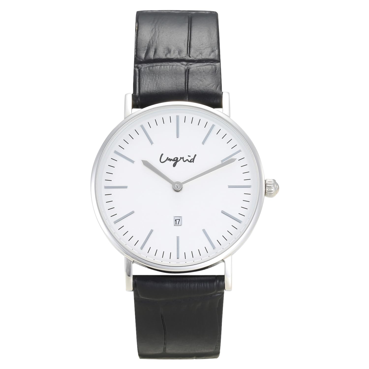 

[Ungrid] Watch UNG-21750T Women s Ungrid Basic Round Stainless Steel Analog Display Genuine Leather Black (Croc)