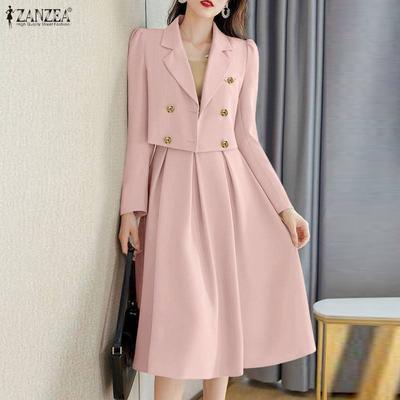 Conjunto de dos piezas de blusa y falda de manga larga para mujer