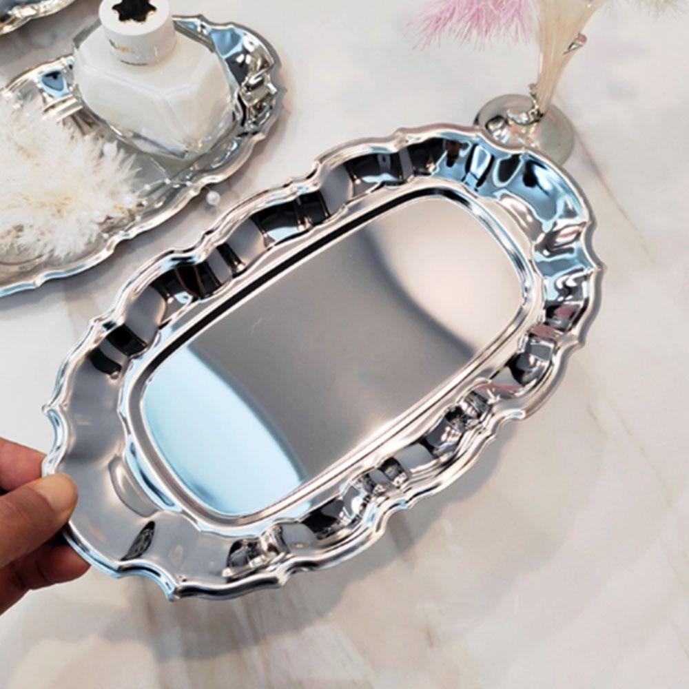 Wavy Edge Vintage Display Tray Mirror Face Dessert Storage Plate Embossed Cake Tray  Household Use