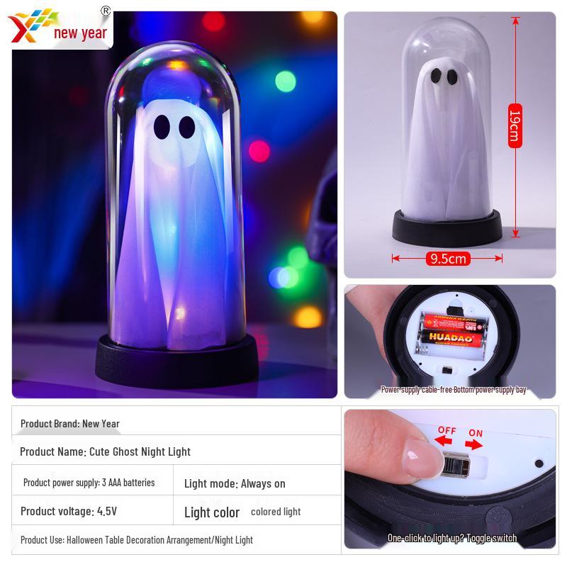 Glowing Halloween LED Wizard Hat and Ghost String Lights for Spooky Decoration