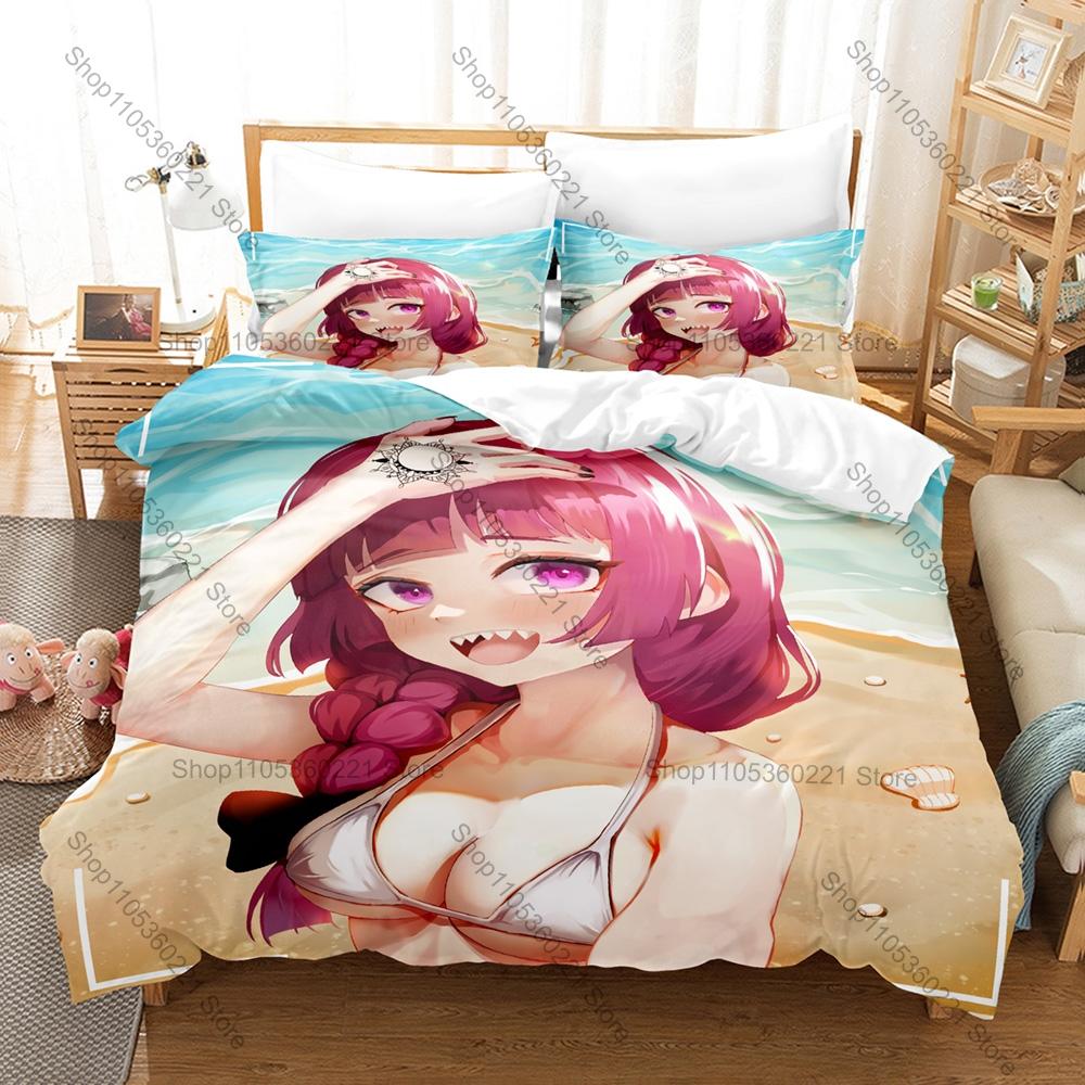 Bocchi The Rock Anime Kikuri Hiroi SICK HACK Band Purple Braided Hair Sake Lover Bedding Set Duvet Cover + 2 Pillowcases Anime