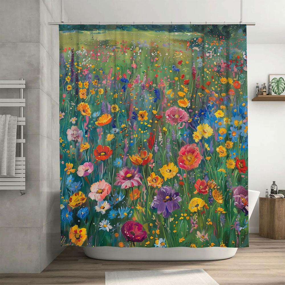 Colorful Flowers Shower Curtain Decorative Printed Fabric Home Bathroom Waterproof Bath Mat 3D Flower Print Bath Shower Rug Pink