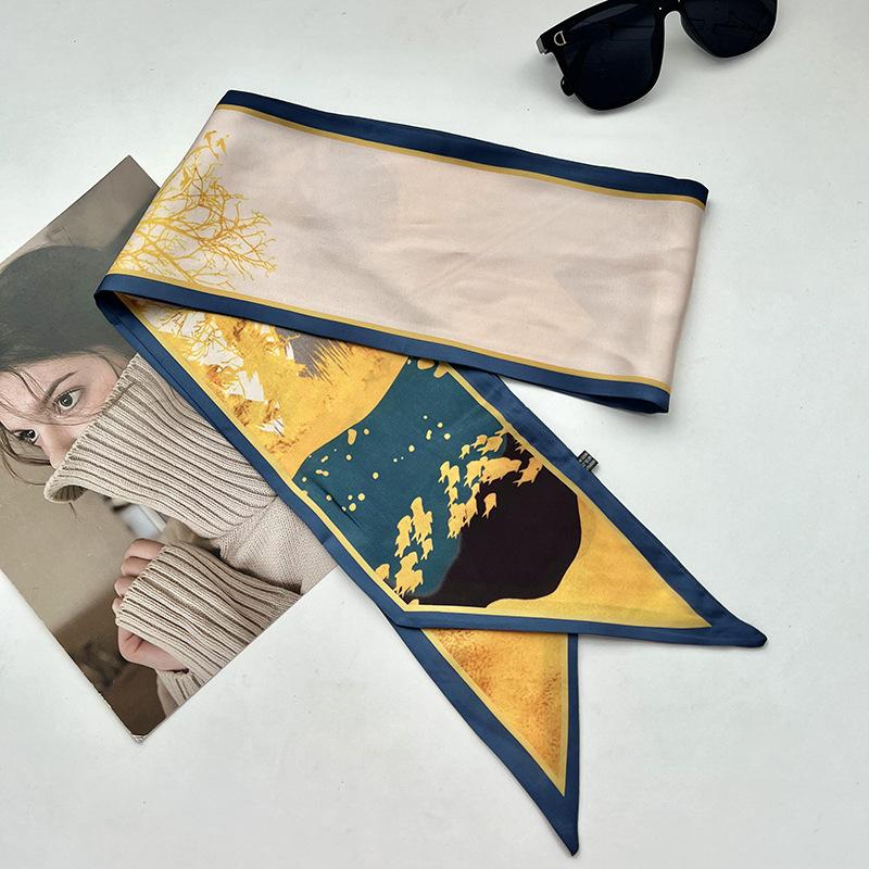 Double-sided Long Strip Small Silk Scarf Women's Professional Wear Spring and Summer New Decorative Small Scarf Tied Hair Band Streamer
