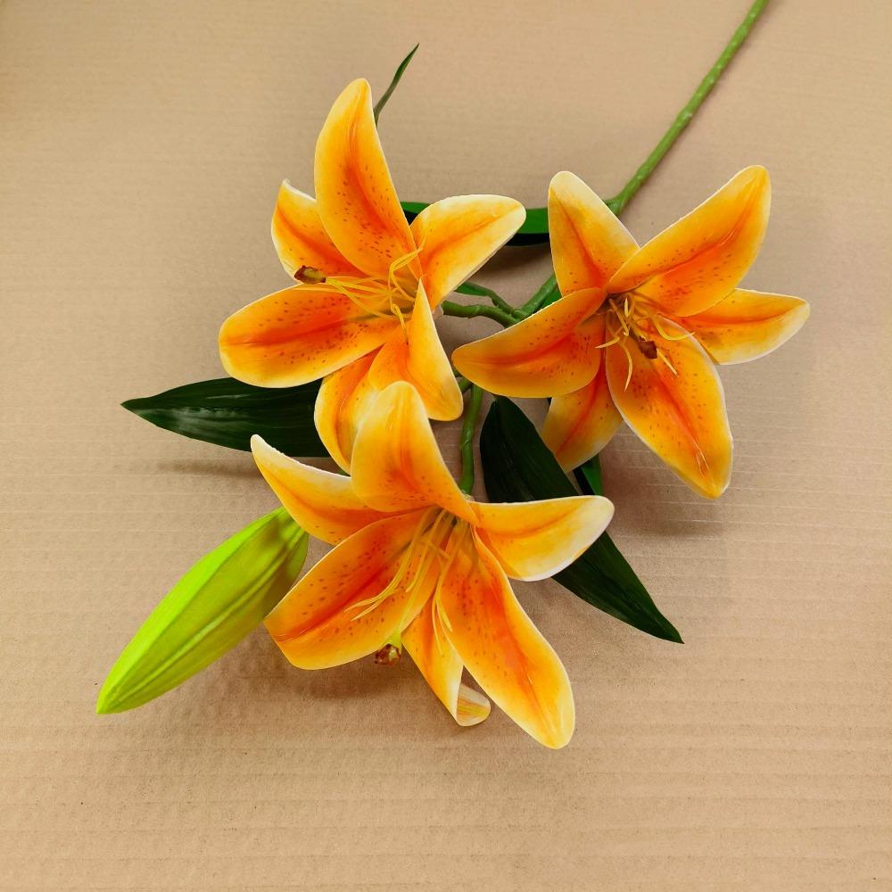 1 Bundle with 3pcs Flowers and 1pc Bud Artificial Lily Flower 70cm 7 Colors Simulation Flowers Lily Living Room Decoration