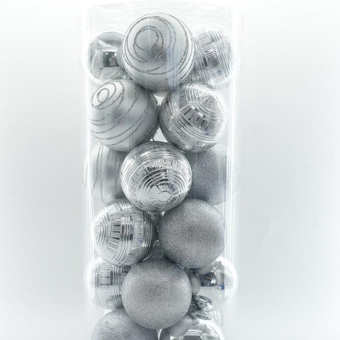 Christmas Decoration 8cm Plastic Balls Party Hanging Ornaments Classic Bucket Set Electroplated Spheres Holiday Decor