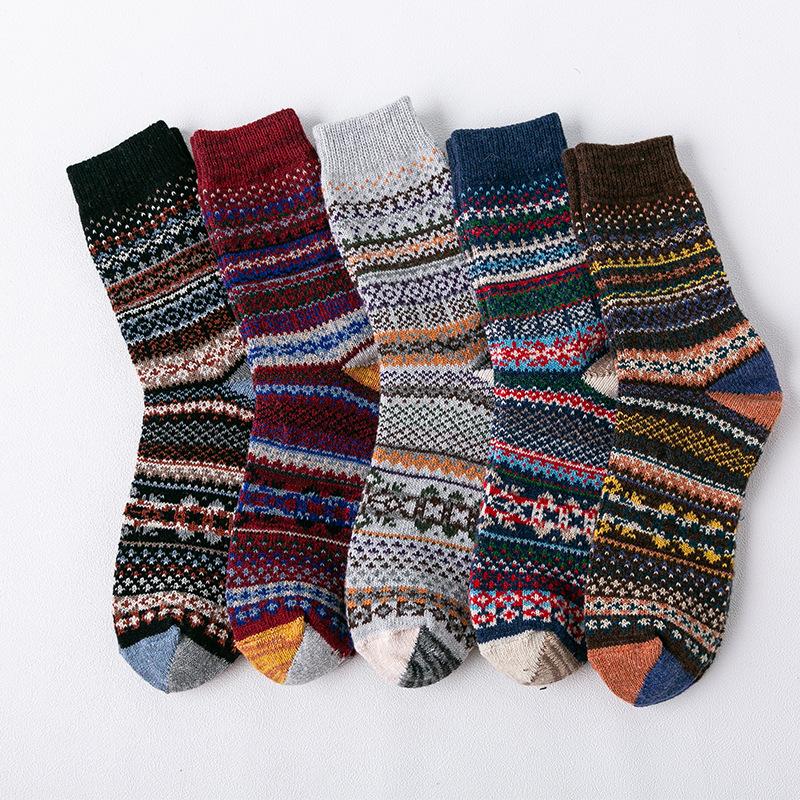 5 Pairs of Men's Winter Thickened National Wind Tube Rabbit Wool Socks