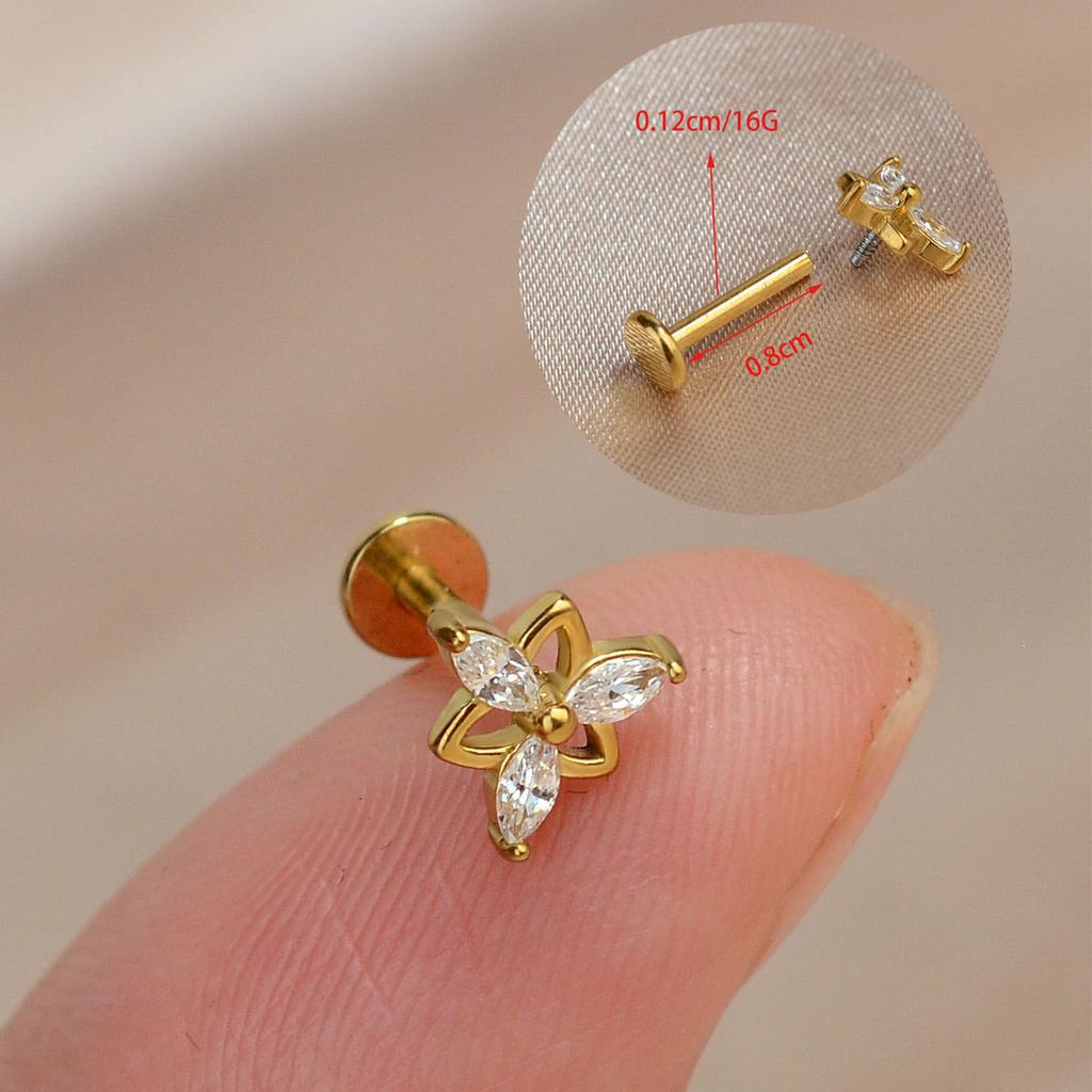 1PC Titanium Stainless Steel Earrings Tiny Butterfly Leaf Flat Rook Lobe Cartilage Snug Helix Couch Tragus Labre Piercing 16G