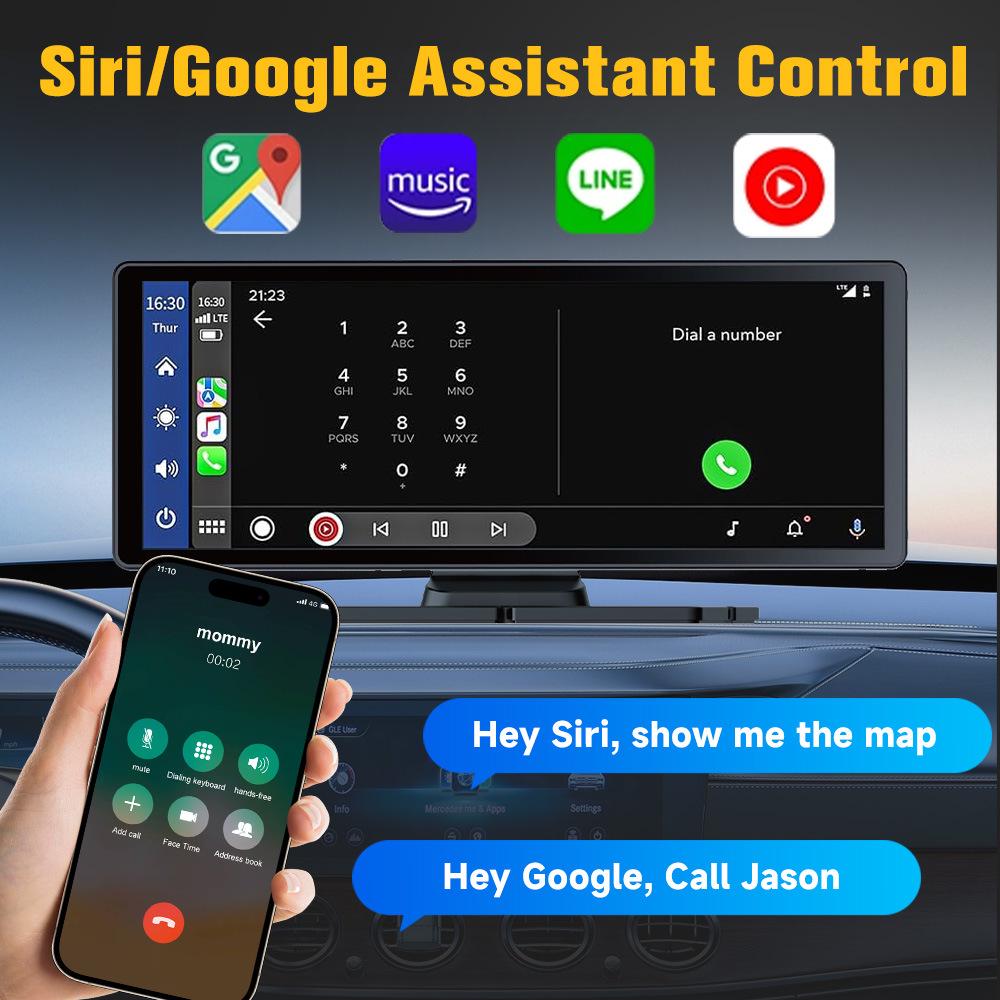 10.26-Inch WiFi Wireless CarPlay Dash Cam with Night Vision & Navigation