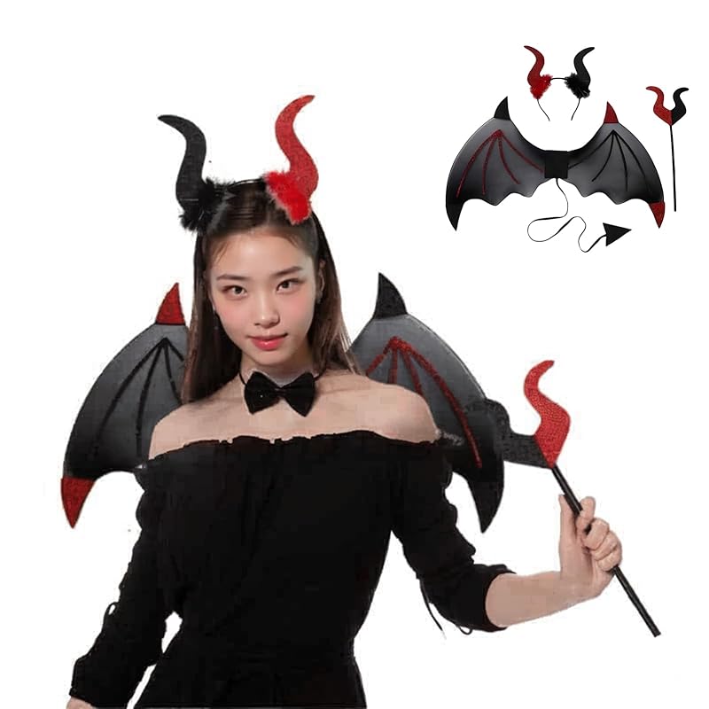 

[R-Dream] devil parts set devil corner feather tail cane cosplay set devil little devil succubus Tail headband cane halloween disguise costume costume