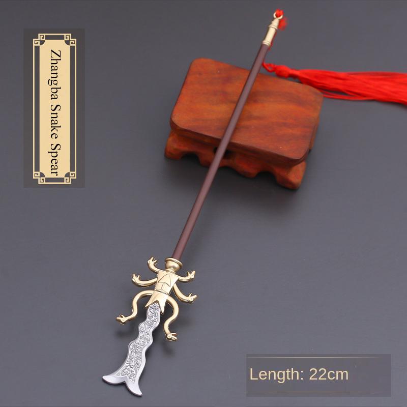 22cm Gold Spear Full Metal Lance Ancient Cold Weapon Model Ornament Toys for Men Boy Child Replica Miniatures With Fringe