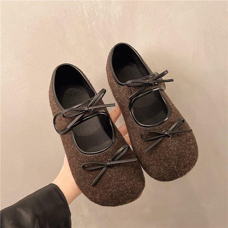 

[Youshilai] Туфли-дуду с мягкой подошвой и бантом, женские, весна 2025, новые, темпераментные, шерстяные, с открытым верхом, милые, одинарные туфли 40