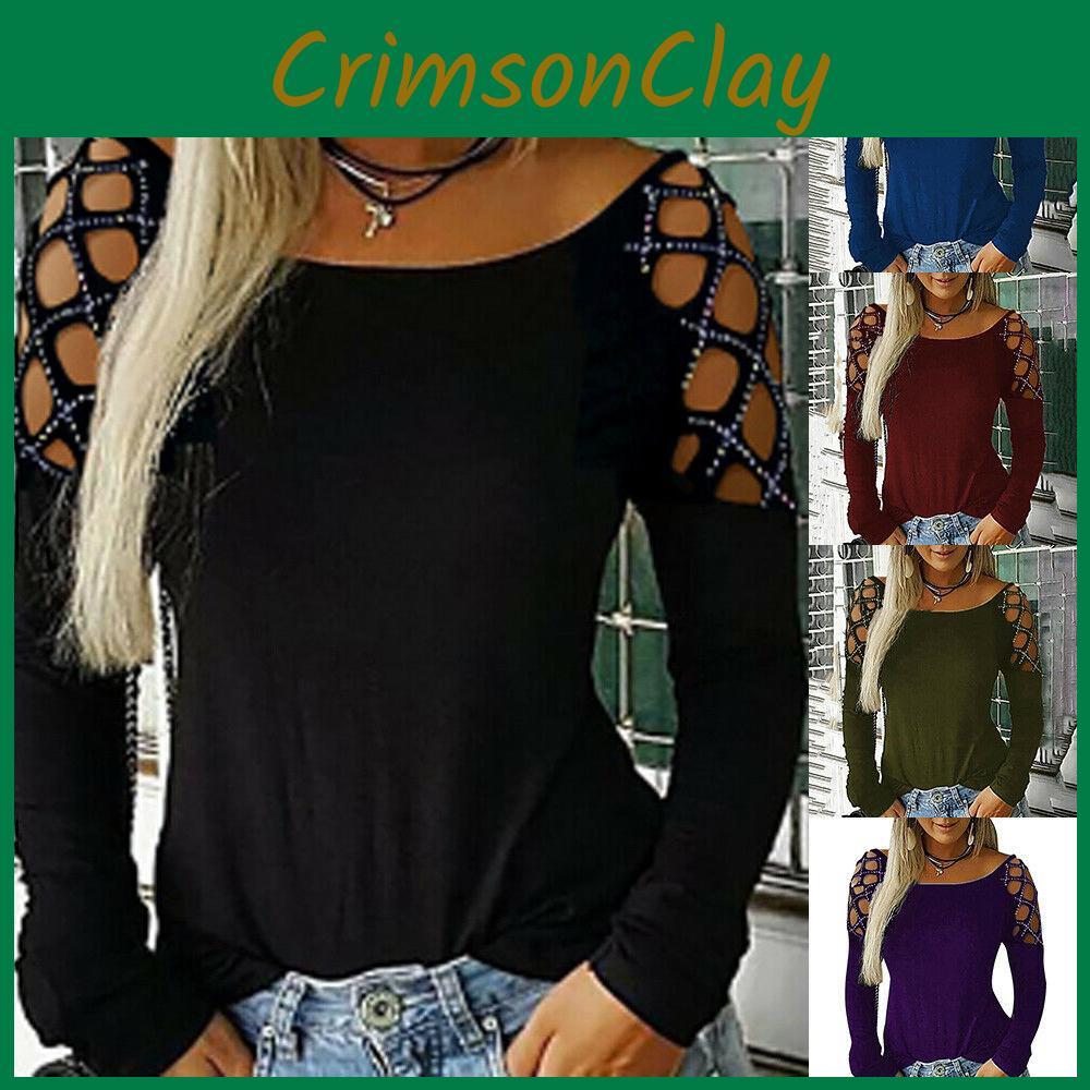 Simple Solid Color T Shirt With Rhinestone Embellishment For Lounge And Daily