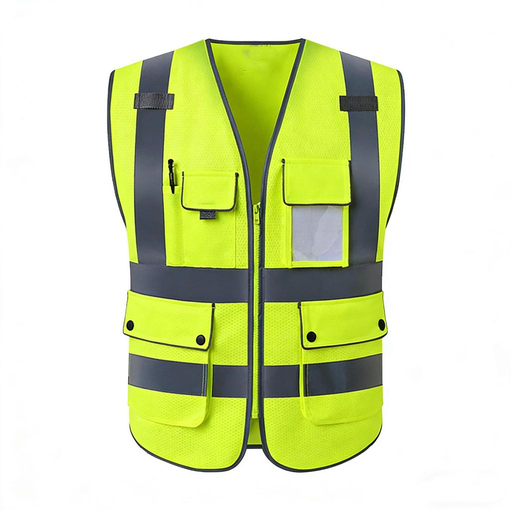 Multi-Pocket Reflective Safety Vest for Construction, Sanitation, and Traffic Workwear - Customizable.