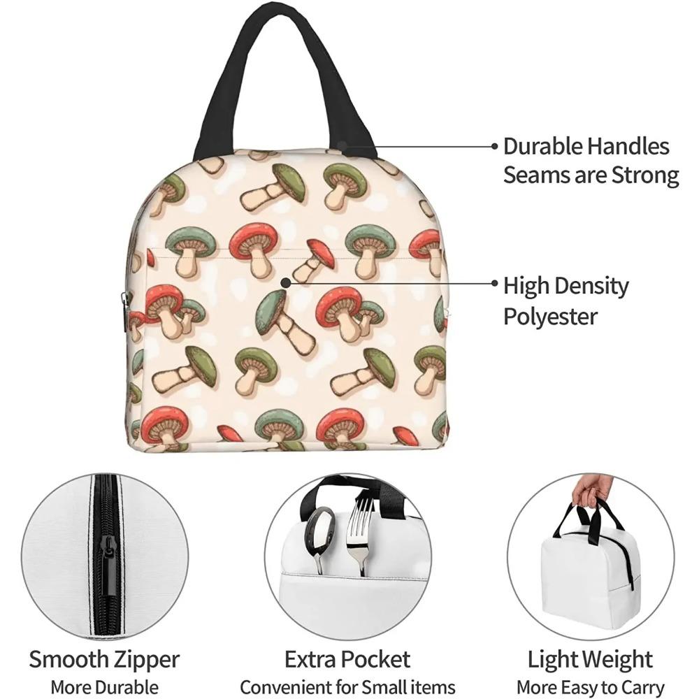 Aesthetic Mushroom Print Lunch Box Kawaii Small Insulation Lunch Bag Reusable Food Bag Lunch Containers Bags for Women Men