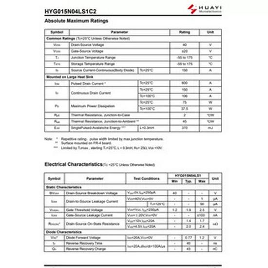 Brand New HYG015N04LS1C2 PDFN5x6-8L N-Channel MOSFET