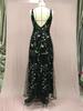 Sexy Deep V Sleeveless Embroidered Ball Gown with Slim Backless Design