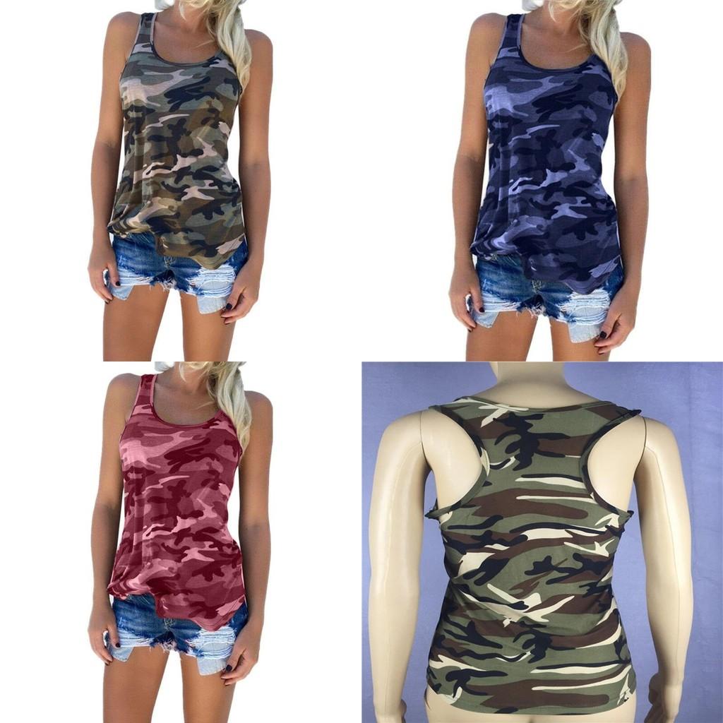 Stylish Women's Ladies Sleeveless Camo Vest Tops With Breathable Fabric For Summer