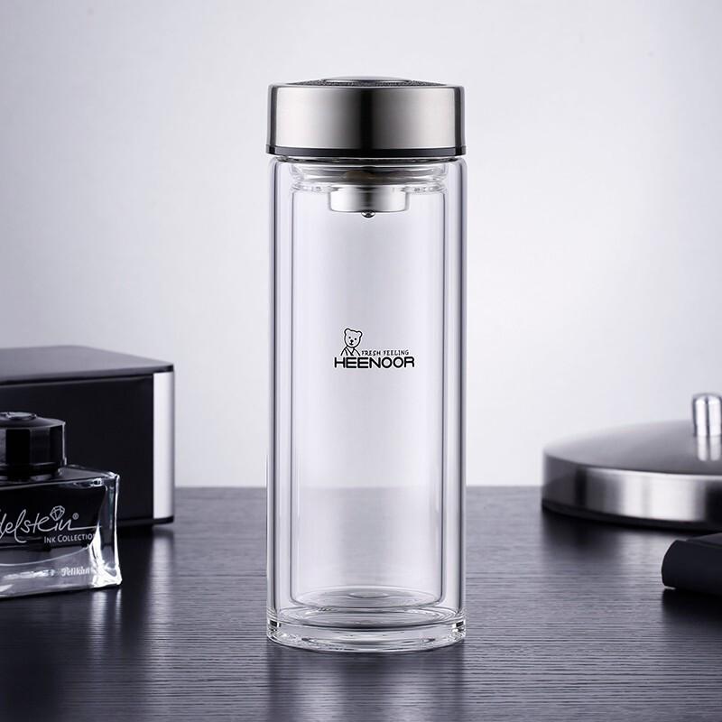 HEENOOR Portable Double-Layer Glass Cup