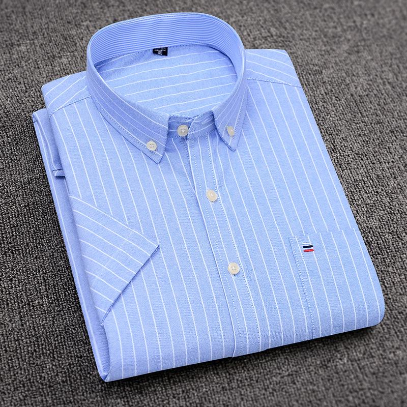 Herren Slim Fit Kurzarm Oxford Baumwolle Freizeit Hemd
