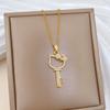 Acciaio al Titanio, Chiave Personalità Gatto, Zircone Temperamento Splendido Collana Interamente Ricoperta di Diamanti, Catena Versatile per Clavicola Femminile, Catena in Acciaio al Titanio