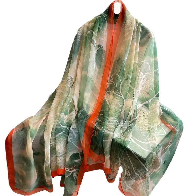 Scarf Women's Large Size Fashion Dream Temperament Simulation Silk Large Shawl Commuter Sunscreen Light Luxury Silk Scarf Yourou Gauze