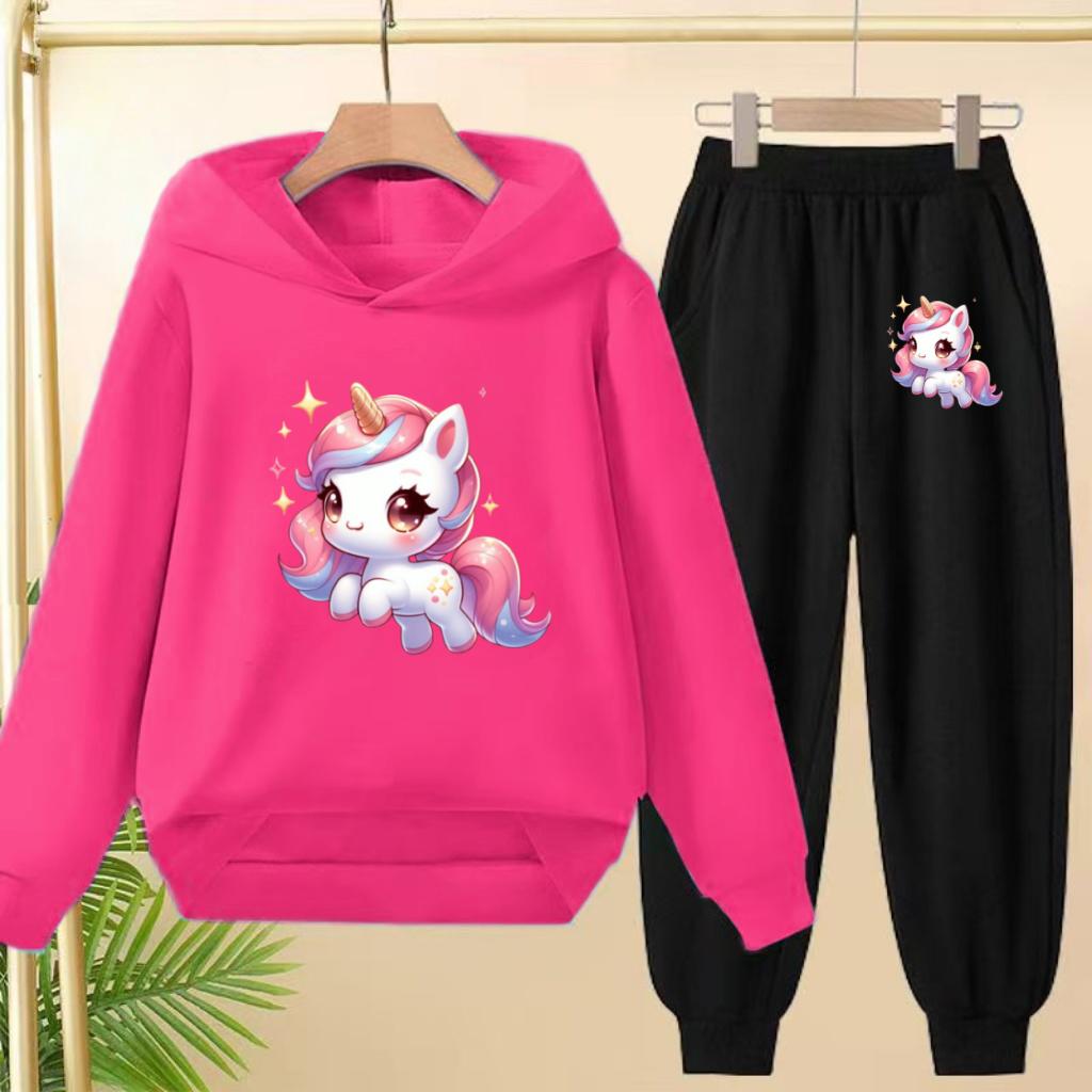 Kids Clothes Cute Unicorn Print Hoodie Sportswear Coat+Pants 2P Boy Girl Toddler 3-12Y Leisure Top Fashion Sunshine Charming Set