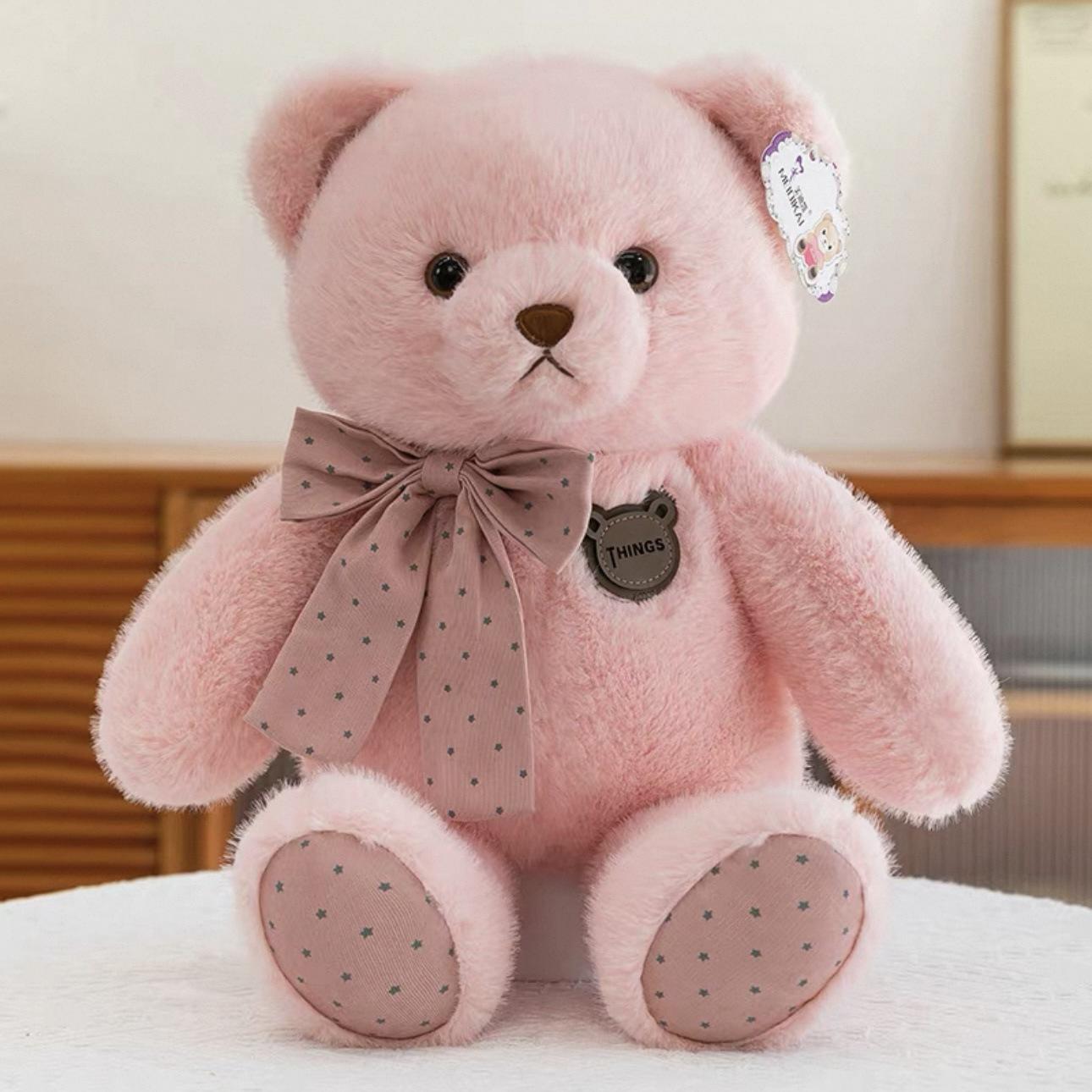

Новый плюшевый мишка Тедди золотисто-соболиного цвета, милая кукла-мишка с бантом, детская кукла-подушка 35cm розовый