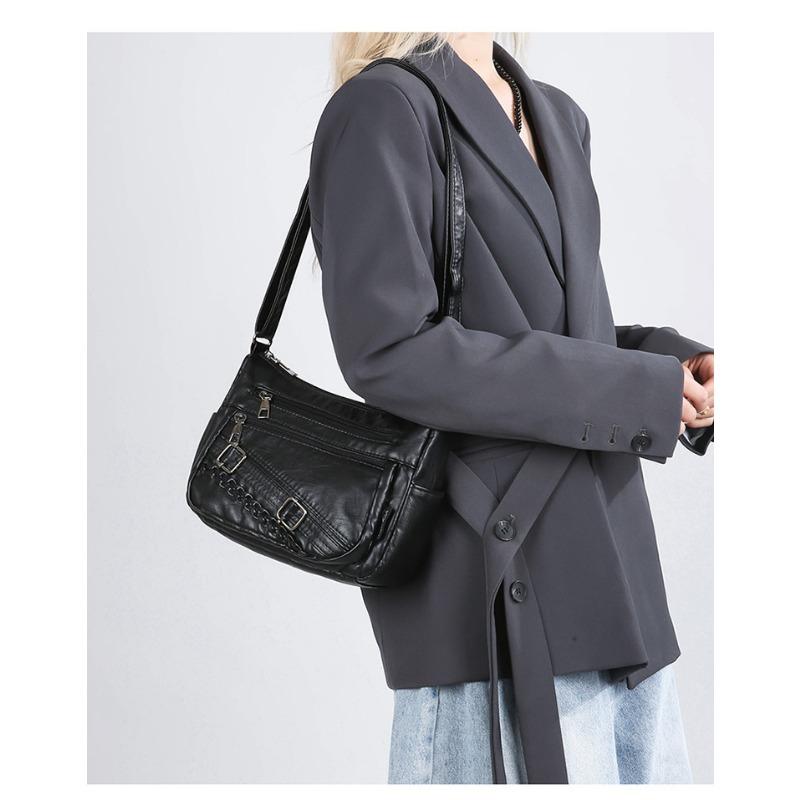 Soft Leather Multi Compartment Shoulder Crossbody Bag for Women