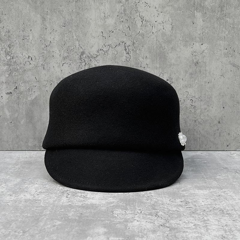 Xiaoxiang Style Pearl Wool Equestrian Hat Female Autumn And Winter Korean Beret British Newsboy Knight Top Hat
