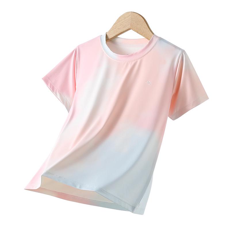 Children's Quick-Dry Tie-Dye Ice Silk T-Shirt - Summer 2025 Short Sleeve Sports Top for Girls & Boys