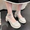 Fairy style Mary Jane shoes girl 2025 new thick heel rhinestone Korean version small leather shoes French strap high heels