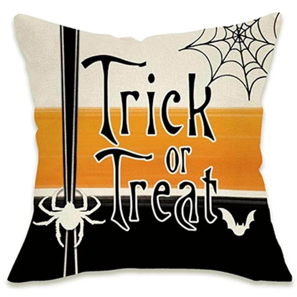 Spooky Halloween Pillow Covers Trick Or Treat, Happy Halloween, And Pumpkin Designs Sofa Cushion Cover