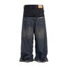 Unisex Relaxed Straight Fit Denim Jeans With Dual-Panel Design Water Washed Mid-Rise Casual Trousers