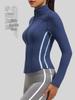 Women's Autumn & Winter Stand-up Collar Yoga Jacket, Waist-cinching Slim Fit, Long-sleeve, Outdoor Sports, Double-stitched Color-block Design.